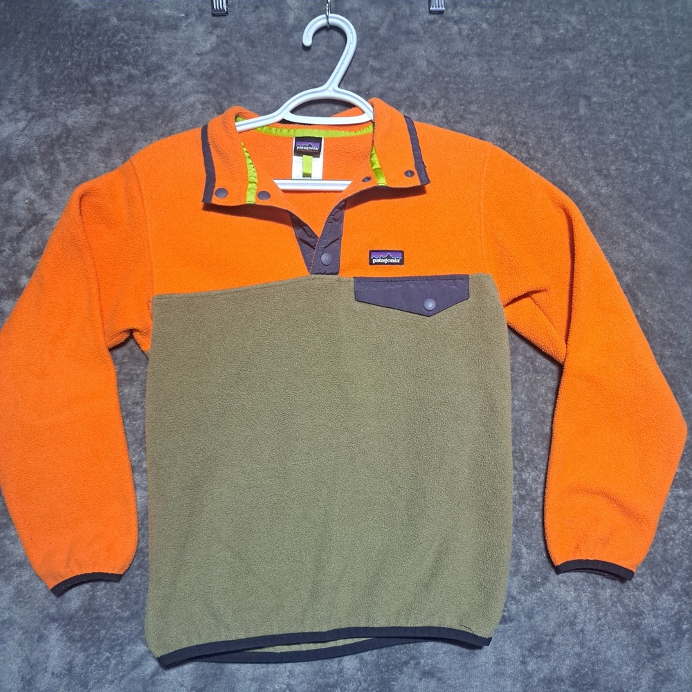 Patagonia Boys Synchilla Snap-T Fleece Orange Green 65570 Gorpcore Hiking
